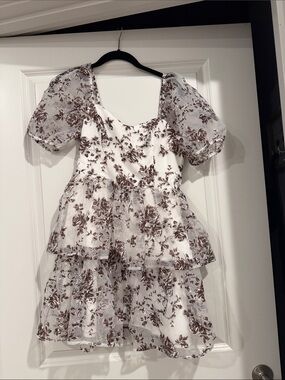 Francesca's Collections White Dress with Brown Floral Print